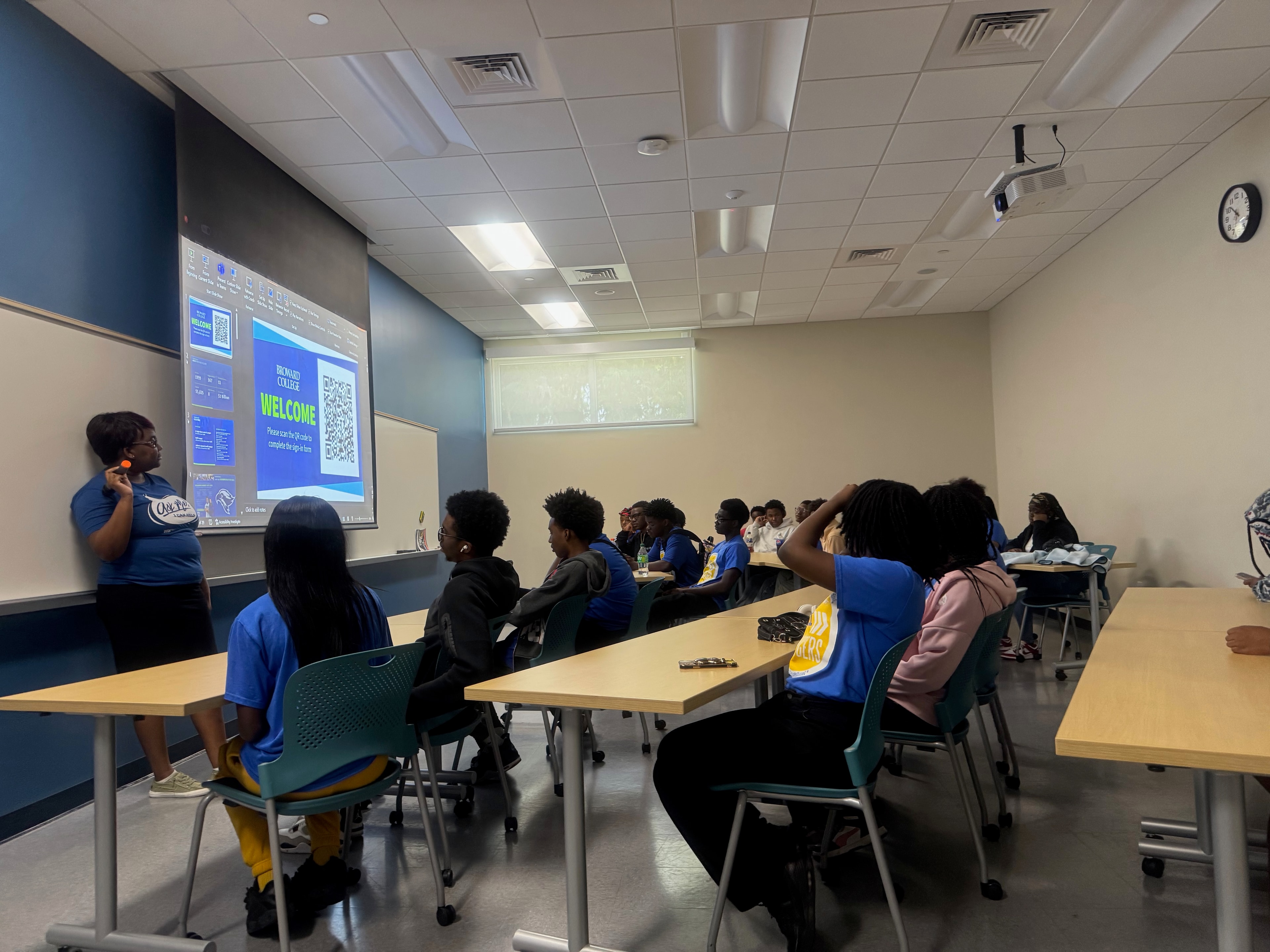 Students in Broward College classroom presentation